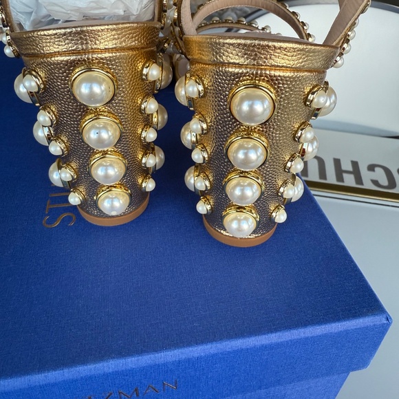 NIB Stuart Weitzman Peridot gold and pearl sandal sz 7.5M - Picture 5 of 5